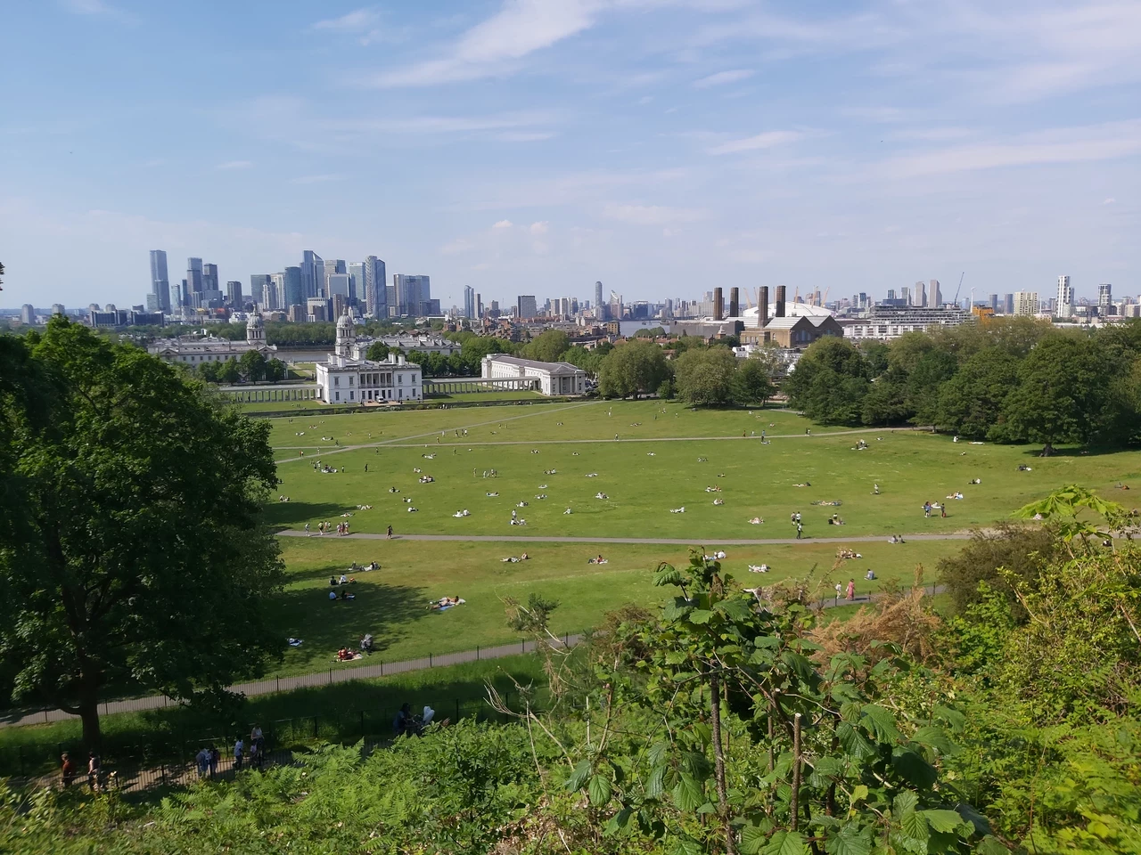 View from the Royal Observatory toward Queen's House and Canary Wharf